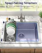 Kitsure Dish Drying Rack - Expandable Dish Rack for Kitchen Counter, Over Sink Or in Sink, Space-Saving Plates Dryer with Cutlery Holder & Drip Tray, 14.0"-20.9" L x 6.3" W x 8.0" H, Black