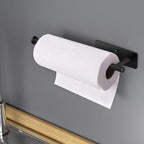 VAEHOLD Self Adhesive Paper Towel Holder Under Cabinet Mount, Wall Mount Paper Towel Roll Rack for Kitchen Cabinet, Bathroom, SUS304 Stainless Steel Black