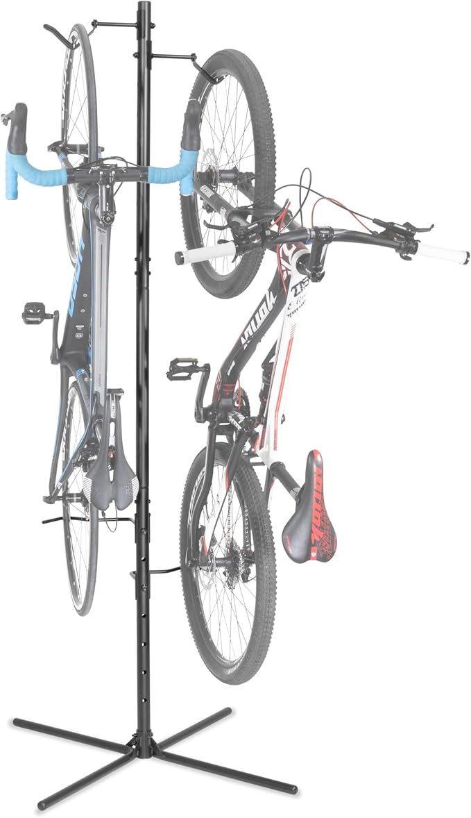 CyclingDeal Bike Vertical Freestanding Hanger Parking Rack - Fully Adjustable Gravity Storage Floor Stand - Safe & Secure for Hanging MTB Road Bicycles in Garage or Home - 2 Bikes Vertical