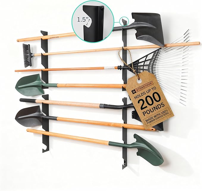 StoreYourBoard Horizontal Shed Tool Organizer - Garage Organization Wall Mount Tool Storage Rack - Heavy Duty Steel Tool Organizers and Storage for Shovels, Rakes, Brooms, Mops - Holds Up to 200 lbs