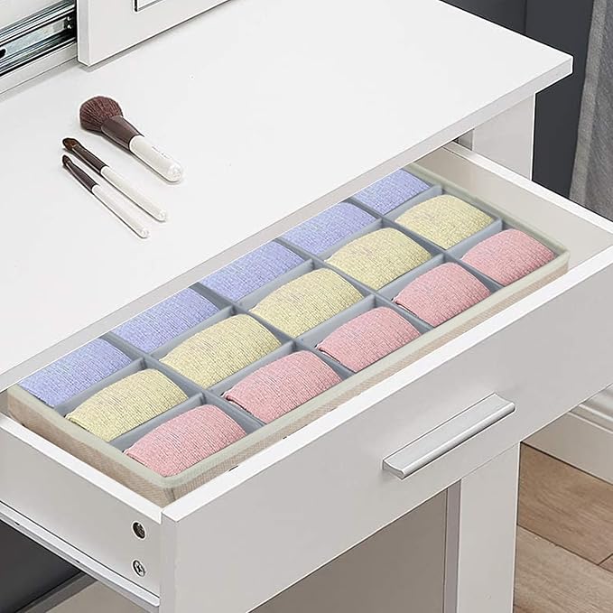 Belt Organizer for Closet, Tie Storage Organizer Bins with 15 Compartments Drawer Organizer, Linen Closet Organizers Storage Box for Socks, Bras, Briefs, Ties, Belts