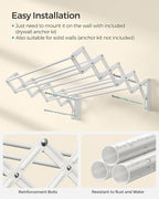 SONGMICS Clothes Drying Rack, Wall-Mounted Drying Rack Clothing, Small Accordion Laundry Rack, 9 Staggered Hanging Rods, Expandable and Retractable, Cloud White ULLR802W01