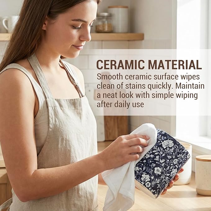 MyGift Ceramic Kitchen Utensil Holder with Blue and White Floral Design – Decorative Crock for Cooking Utensils, Flatware, and Countertop Storage