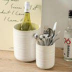 HASENSE Cooking Utensil Holder, 7.4"+5.5" Ceramic Kitchen Utensil Holder for Counter, Rustic Utensil Oganizer Crocks for Spatula, Kitchen Gift for Birthday Wedding, Set of 2, Clay-Infused White