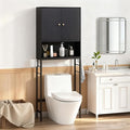 Giantex Over The Toilet Storage Cabinet, Bathroom Space Saver W/Toilet Paper Holder & Hook, Adjustable Shelf & Bottom Bar, Open Storage Cube, Over Toilet Bathroom Organizer for Laundry, Restroom