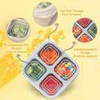 4 Pack Meal Prep Containers, 4 Compartment Bento Snack Boxes, Reusable Divided Lunch Box Containers for Adults, Kids, Toddlers, Travel, Work, School