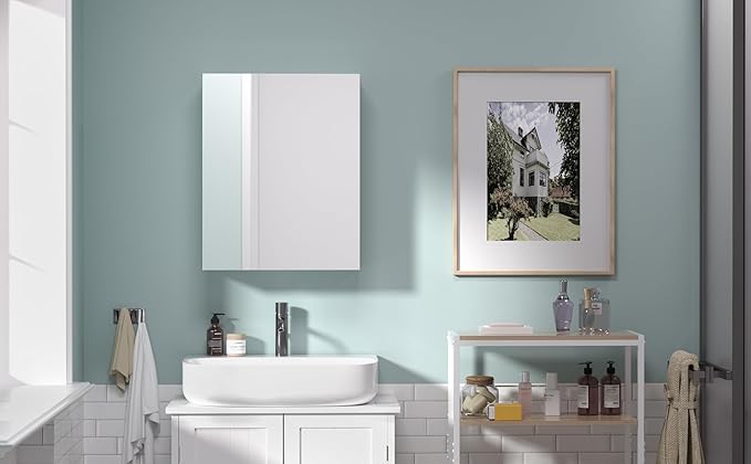 20x16 inch Bathroom Wall Cabinet, Saver Storage Cabinet, Medicine Cabinet with 1 Door and Adjustable Shelves, Grey（Assembly Required）