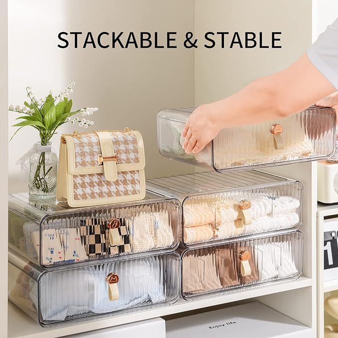 Underwear Organizer for Closet, Acrylic Socks Bra Underwear Drawer Organizer with Dividers, 24 Cell Stackable Closet Organizer and Storage Drawer for Clothing, Baby Clothes, Bra, Ties, Scarf