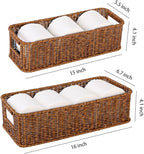 2Pack Toilet Paper Storage Basket, Small Wicker Basket For Toilet Paper Rolls, Waterproof Hand Woven Organizer Baskets Over Tank Topper, Shelf Baskets for Bathroom Countertop (Coffee Brown)