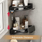 VOLPONE Corner Shower Caddy with Razor Holder Adhesive Shower Shelf Corner No Drilling (adhesive mounting, no suction cup) Bathroom Shower Organizer Storage Rack (2-Pack, Black)