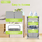 Laundry Hamper Basket 2-Tier, Movable Rolling Cart Clothes Storage Organizer with Wheels, Portable Stackable Bins, Plastic Dirty Clothes Sorter Shelf for Bedrooms, Grey
