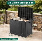 Outdoor Storage Box - 31 Gallon Waterproof Resin Deck Box, Lockable Patio Storage Bench for Package Delivery, Cushions & Garden Tools, UV Resistant (Black, 31 Gal)