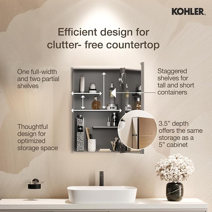 Kohler K-81144-DA1 Maxstow Frameless Surface Mount Bathroom Medicine Cabinet, 15" x 24", Dark Anodized Aluminum