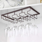 Wine Glass Rack - Under Cabinet Stemware Wine Glass Holder Glasses Storage Hanger 2 Pack Metal Organizer for Bar Kitchen 4 Rows Brown