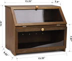 HOMEKOKO Double Layer Large Bread Box for Kitchen Counter, Wooden Large Capacity Bread Storage Bin (Brown)