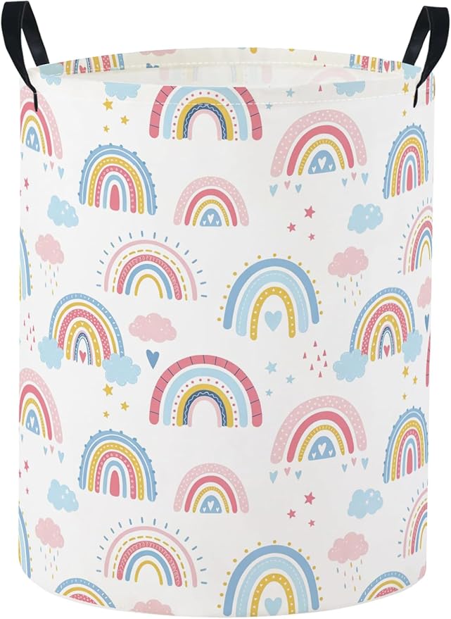 Baby Laundry Basket Baby Nursery Hamper Kids Laundry Basket Toy Storage Bin for Boys Room Decor Gift Baskets for Bedroom Bathroom(Blue Rainbow)