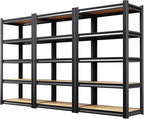 3-Pack 5-Tier Heavy Duty Garage Shelving Units - 71" H x 28" W x 12" D Adjustable Industrial Steel Metal Storage Rack Set for Warehouse, Pantry, Commercial Display & Basement, Black