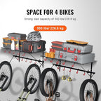 VEVOR Bike Storage Rack, 4 Bike Racks, Wall Mount Bike Storage Hanger with 2 Shelves, Home and Garage Organizer, Customizable for Various Bike Sizes, Adjustable Holder, Holds Up to 500 lbs, 63-inch