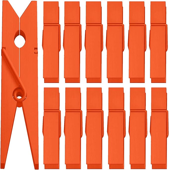 50pcs Craft Wood Clothespins Colored Wooden Photo Clothespins Paper Peg Pins Craft Spring Clips for Home Arts Crafts Decor, 2.75 inches (Lively Orange)