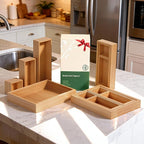 Bamboo Drawer Organizer 7 Pcs for Kitchen Multi-purpose Storage Dividers for Kitchen, Office, Jewelry, Cosmetics, Wooden Drawer Dividers for Drawer Organizer Desk Organizer Gift for Women Gifts Idea