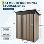 GarveeLife 5x3 FT Outdoor Storage Shed, Tool Shed with Sloping Roof and Lockable Door, Compact Metal Tool Garden Shed for Garden, Backyard, Patio (Brown)