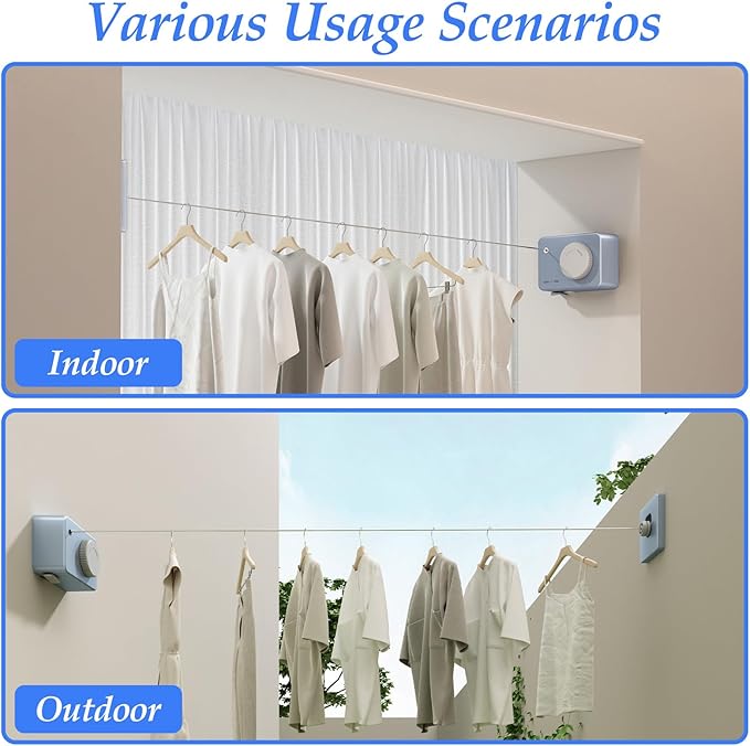 Danpoo Retractable Clothesline for RV, Laundry Room & Outdoor Yard - Heavy Duty Anti-Sag Wall Mounted Clothes Drying Line with Stainless Steel Rope