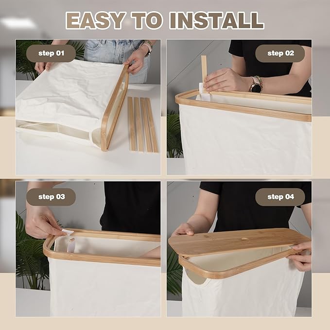 SOLY Slim Toilet Paper Storage Basket with Lid - Stackable & Foldable Organizer for 12 Mega Rolls, Waterproof Bathroom Storage, Beige
