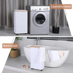 Slim Laundry Basket with Wheels,Narrow Hampers for Laundry,Freestanding Laundry Hamper with Lid&Bamboo Handles,Collapsible & Waterproof Tall Cloth Hamper for Dorm Family(60L White)