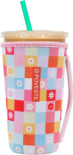 Reusable Neoprene Insulator Sleeve for Iced Coffee & Cold Soda, Coffee Sleeves for Iced & Hot Drinks, Cold Beverage Cooler Compatible with Starbucks, Dunkin (Boho Floral, Large: 32oz)