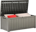 YITAHOME 120 Gallon Large Deck Box, Resin Outdoor Storage Box for Outdoor Pillows, Garden Tools and Pool Supplies, Waterproof, Lockable, Taupe