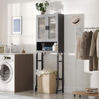 USHOWER Over The Toilet Storage Cabinet, Bathroom Organizers and Storage with Tempered Glass Doors, Thicken Metal Stand & MDF Wood Above Toilet Storage Cabinet, Freestanding Space Saver, Black