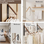 Retractable Wall Mounted Drying Rack - Foldable Clothes Hanger in Walnut or Oak Color for Laundry Room, Closet & Balcony (Oak, 2 Racks + Rod)