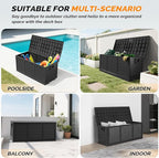 VINGLI 75 Gallon Collapsible Outdoor Storage Box, Simple-to-assemble Plastic Storage Containers with Lid, Patio Deck Box Furniture for Garden, Pool, Balcony, Yard (Full Black)