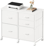 Lateral File Cabinet with 5 Drawers Rolling Filing Cabinets Under Desk Storage Printer Stand with Wheels,Mobile File Cabinet for Home Office,White