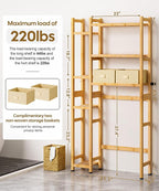 Homde Over The Toilet Storage with Basket and Drawer, Bamboo Bathroom Organizer with Adjustable Shelf & Waterproof Feet Pad, Space Saver Rack for Restroom, Laundry,Natural