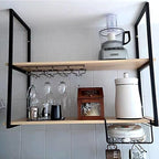 Hanging Ceiling Shelf Nordic Iron Solid Wood Ceiling Shelves, 2 Tier Ceiling Mounted Storage Rack, Hanging Decorative Flower Stand, for Kitchen/Bar/Restaurant, Black (Size : 150x30