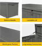 EAST OAK Outdoor Storage Box, 150 Gallon Deck Box, Large Resin Storage Bin for Patio Cushions, Gardening Tools, Lockable, Waterproof and UV Resistant, Grey