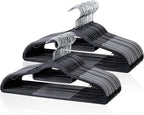 Heavy Duty Plastic Hangers 50 Pack, Space Saving Clothes Hangers, Non-Slip, 0.2 Inches Slim, 360° Swivel Silver Hook for Shirts, Sweaters & Pants, Black and Dark Gray