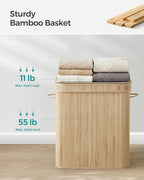 SONGMICS Laundry Hamper with Lid, Bamboo Laundry Basket, Removable Machine Washable Laundry Basket, with Handles, 26.4-Gallons, for Laundry Room, Bedroom, Bathroom, Natural Beige ULCB063N01