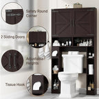 Vabches Over The Toilet Storage Cabinet, Farmhouse Storage Cabinet Over Toilet with 2 Barn Doors ，Toilet Paper Holder Stand，Home Space-Saving Toilet Rack, for Laundry, Restroom, Bathroom(Walnut)