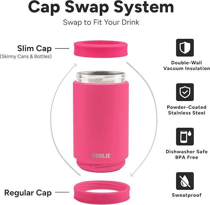 DUALIE 3 in 1 Insulated Can Cooler - 15+ Colors - Universal Size for 12 oz Cans, Slim Cans, and Bottles