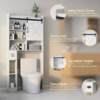 Vabches Over The Toilet Storage Cabinet, Farmhouse Storage Cabinet Over Toilet with Sliding Barn Door & Toilet Paper Holder Stand，Home Space-Saving Toilet Rack, for Bathroom, Restroom, Laundry