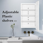 Fundin White Plastic Medicine Cabinet, Mirror Door with Round Corner Metal Frame, Recessed and Surface Mount Bathroom Wall Medicine Cabinet, 16 x 28 inch Mirror Size