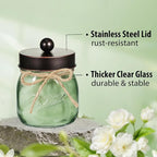 SheeChung Green Glass Qtip Holder Dispenser, Mason Jar Apothecary Jars with Lids, Bathroom Organizers and Storage, Vanity Countertop Canisters Set for Cotton Swab, Ball, Pad, Floss Pick-ORB, 2 Pack