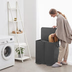 Lifewit Double Laundry Hamper with Lid and Removable Laundry Bags, Large Collapsible 2 Dividers Dirty Clothes Basket with Handles for Bedroom Laundry Room Closet Bathroom College, 136L Black