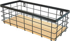 Metal Wire Basket Detachable Wood Base Storage Organizer Farmhouse Hanging Basket for Kitchen Cabinets, Bathroom, Pantry, Laundry Room,1 Pack in Black Color,Medium Size