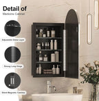 Recessed Medicine Cabinet Mirrors for Bathroom,Arched Medicine Cabinet with Mirror,Metal Edge Bathroom Mirror with Storage,Brushed Nickel Mirrored Cabinet,Open from Left to Right,16x31