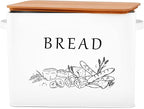 E-far Bread Box for Kitchen Countertop, Metal Bread Storage Container Bin with Bamboo Lid for Cutting Bread, Extra Large & Farmhouse Style, 13” x 7.2” x9.8”, White