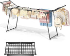 APEXCHASER Clothes Drying Rack Foldable, Large Drying Rack Clothing Retractable, Metal Clothes Airer for Bedding Towel Sweater Heavy Duty, Indoor Outdoor Use, 21.9"W x 100"L x 39"H, No Assembly, Black