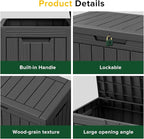 45 Gallon Outdoor Deck Box, Lockable Waterproof Outdoor Storage Boxes For Garden Tools,Indoor Cushions,Accessories Outside Storage Resin Weatherproof Container(Black)